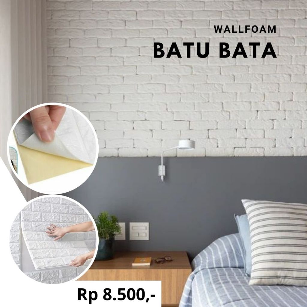 Wallfoam Bata Premium / Wallfoam bata 3D / Stiker Wallfoam berperekat kuat / Dekorasi Dinding 3D