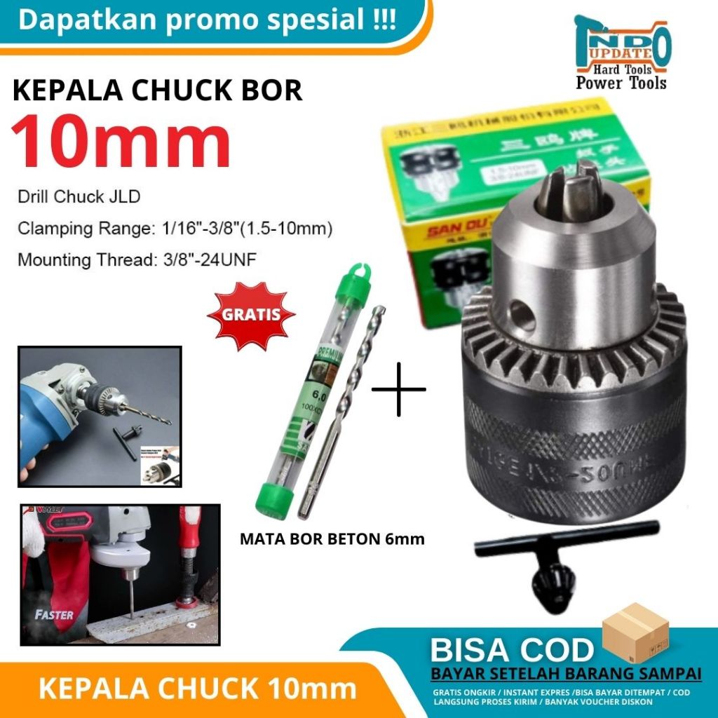 Kepala Mesin Bor  Drill Chuck 10mm Kepala Bor Mesin Gerinda Jadi Bor Ubah Jadi Mesin Bor Tangan Mura