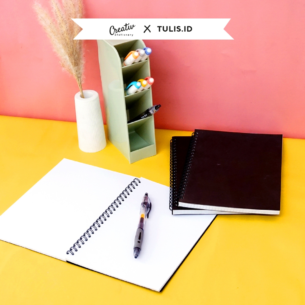 

[TULIS.ID] Basic White Paper Charcoal Black Spiral Notebook A5 Blank Grid Dotted Ruled Buku Catatan