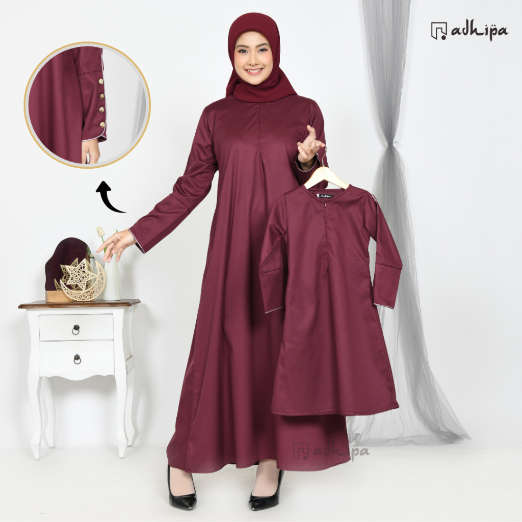 Adhipa Sarimbit Keluarga / Baju Couple Keluarga Gamis Abaya Marun Burgundy