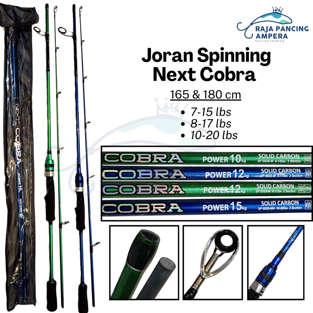 Joran Spinning Next Cobra | Stik Pancing Solid Carbon Medium Gagang Japan Style