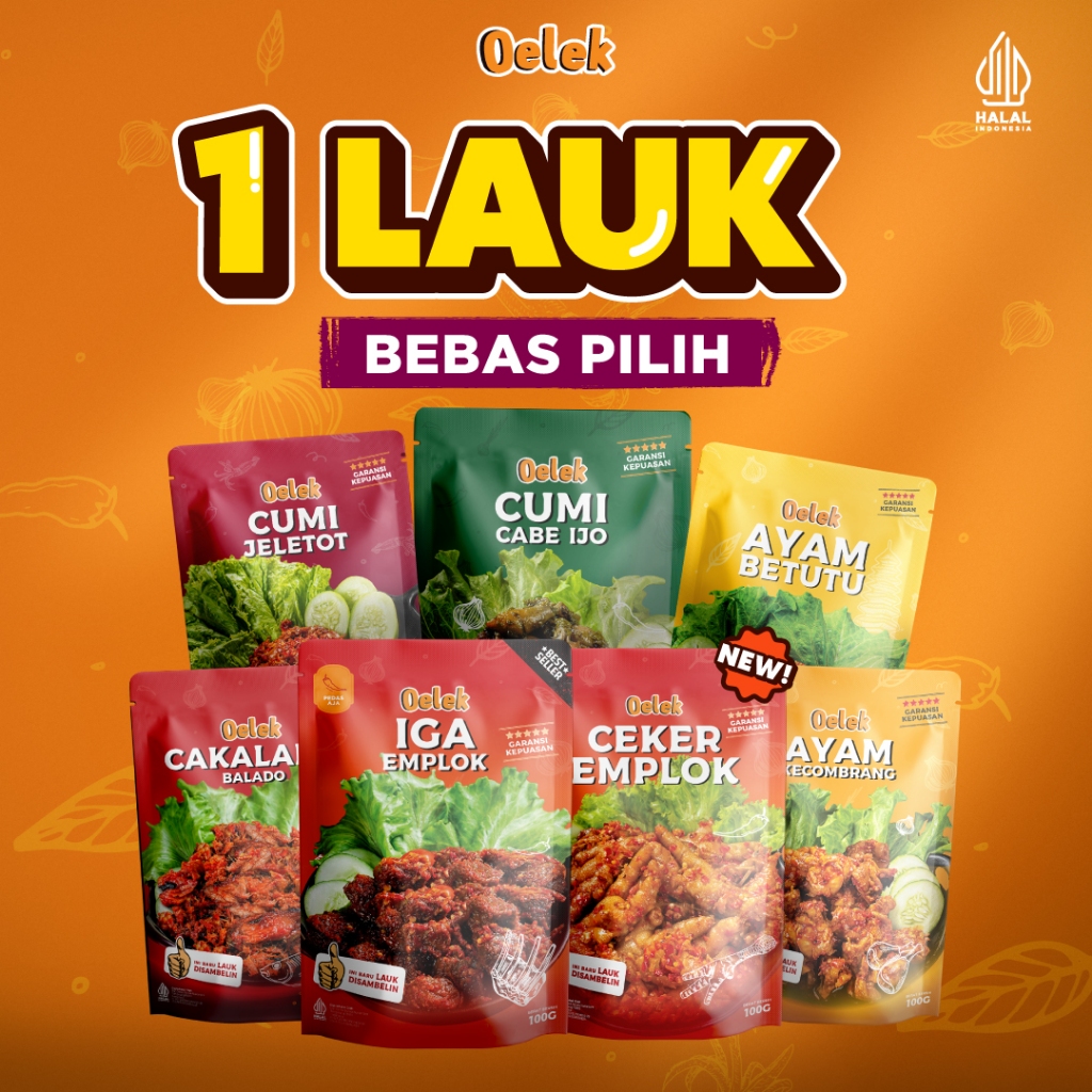 

Oelek Lauk Siap Saji Satuan Iga/Ayam Kecombrang/Cumi Cabe Ijo/Cakalang Balado/Cumi Jeletot