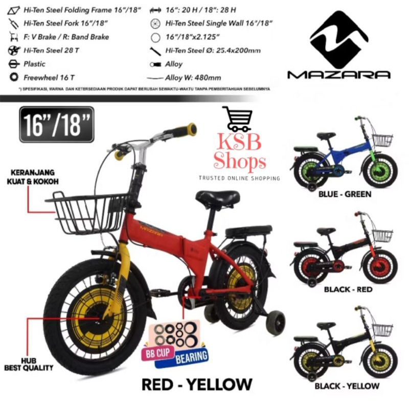 [KSB] Sepeda Lipat Anak Folding Bike 16 inch / 18 inch merk MAZARA MG by PACIFIC dilengkapi Keranjan