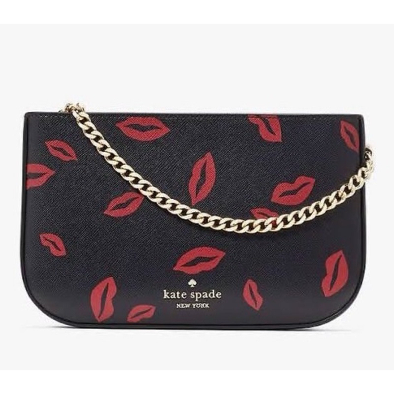 New madison pochette lip toss printed black multi bag