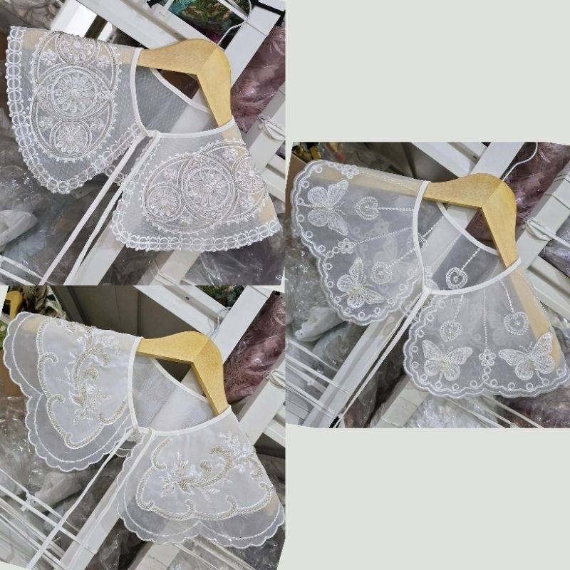 kerah instan bordir payet, fake collar