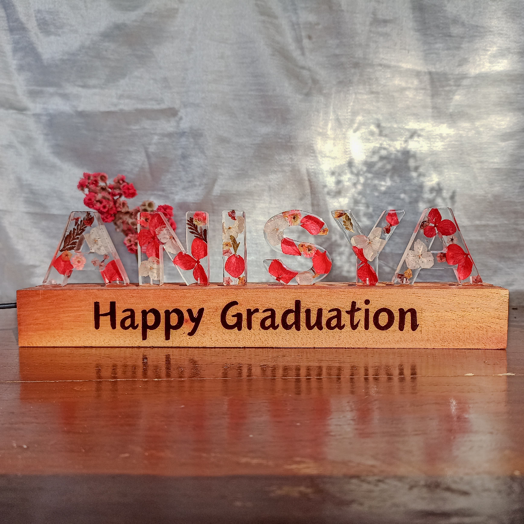 EPOXY.CRAFT Lampu Tidur Custom Nama Resin Hias Bunga | Hadiah ulang tahun graduation aesthetic