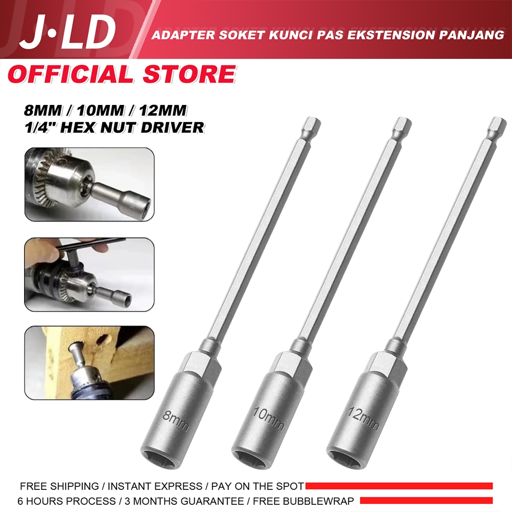 JLD Adapter Soket Kunci Pas Ekstension Panjang 1/4" Hex Nut Driver / Sambungan Soket Kunci Pas