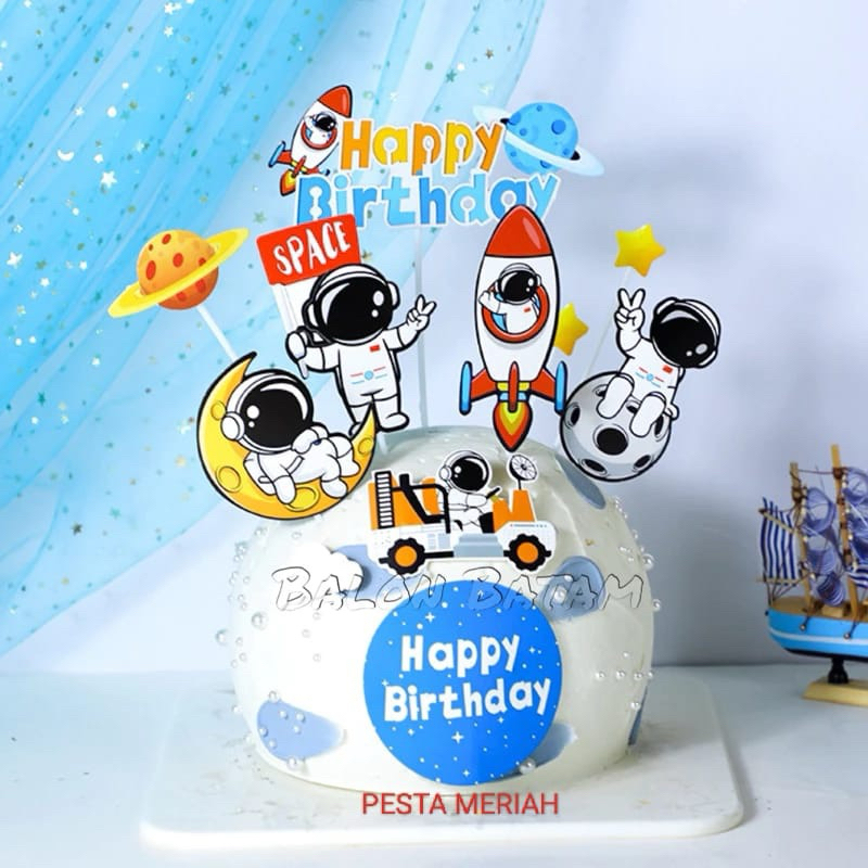 CAKE TOPPER HAPPY BIRTHDAY ASTRONOT / TOPPER ASTRONOT / TOPPER HBD ASTRONOT / HIASAN KUE LUAR ANGKAS