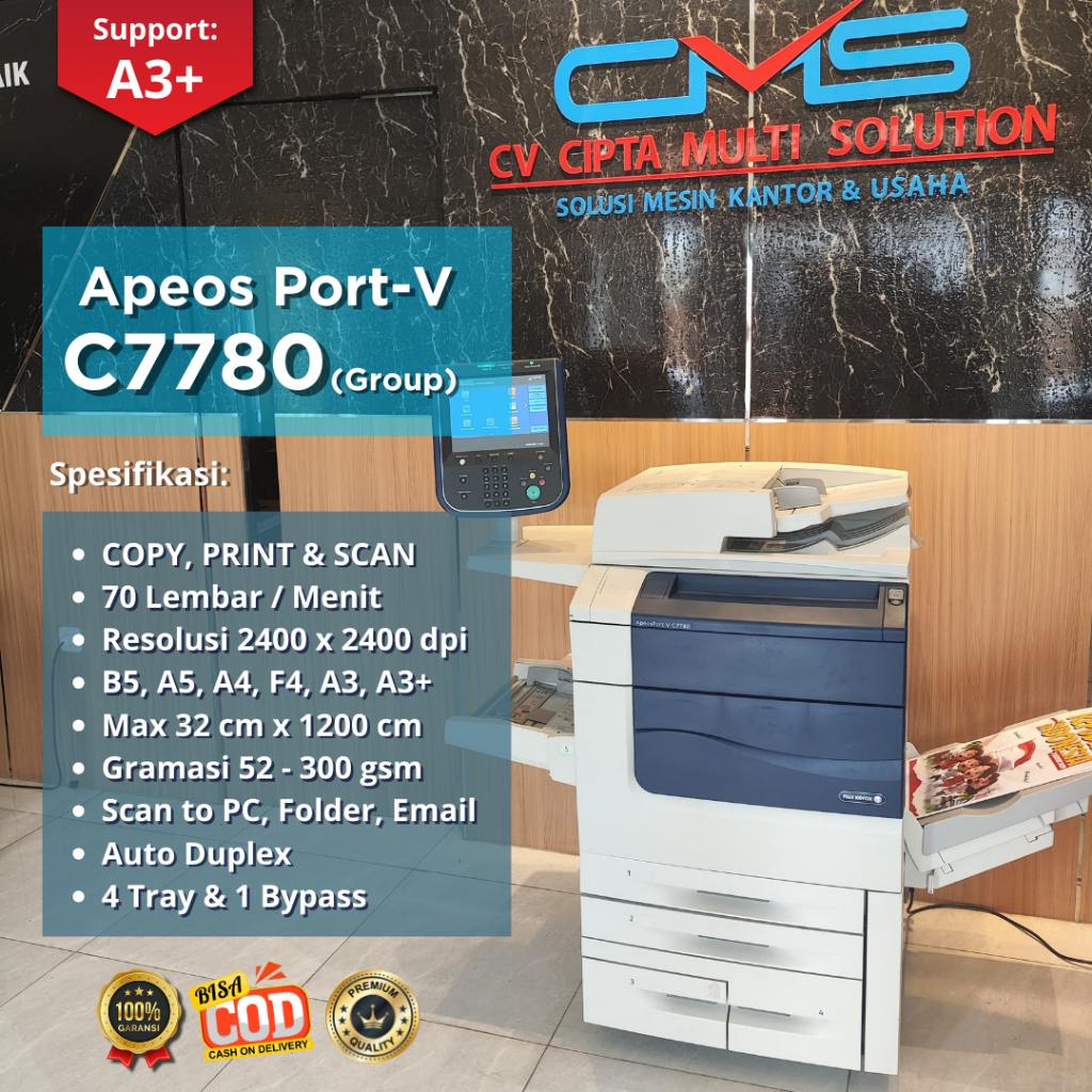 Fuji Xerox Apeos Port/Docu Centre -V C7780 (Group)  |  Mesin Warna Support A3+  |  COPY PRINT SCAN |