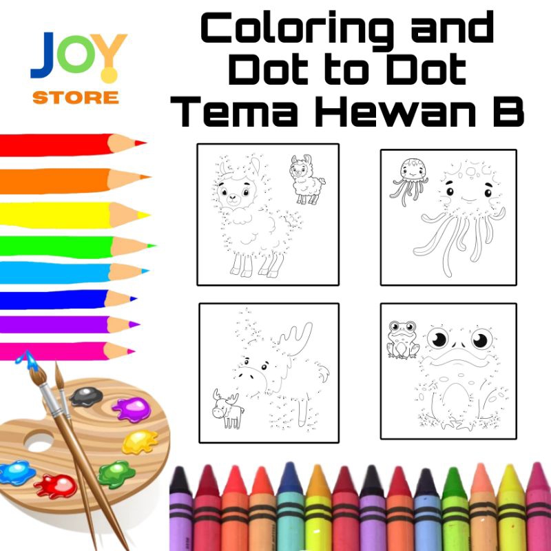 

Kertas Gambar Mewarnai dan Menyambung Garis untuk Anak Ukuran A4 dan A5 150 gsm - Coloring Paper and Dot to Dot Tema Hewan B Toko Joy Store