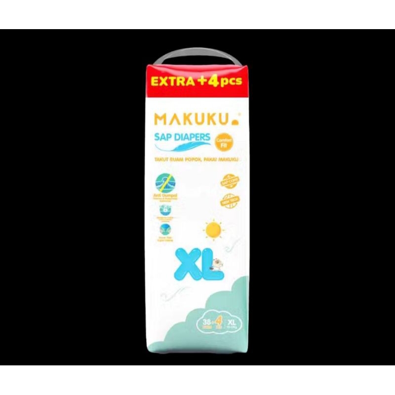 MAKUKU SAP DIAPERS COMFORT FIT XL 38 + 4 PANTS / pampers bayi celana