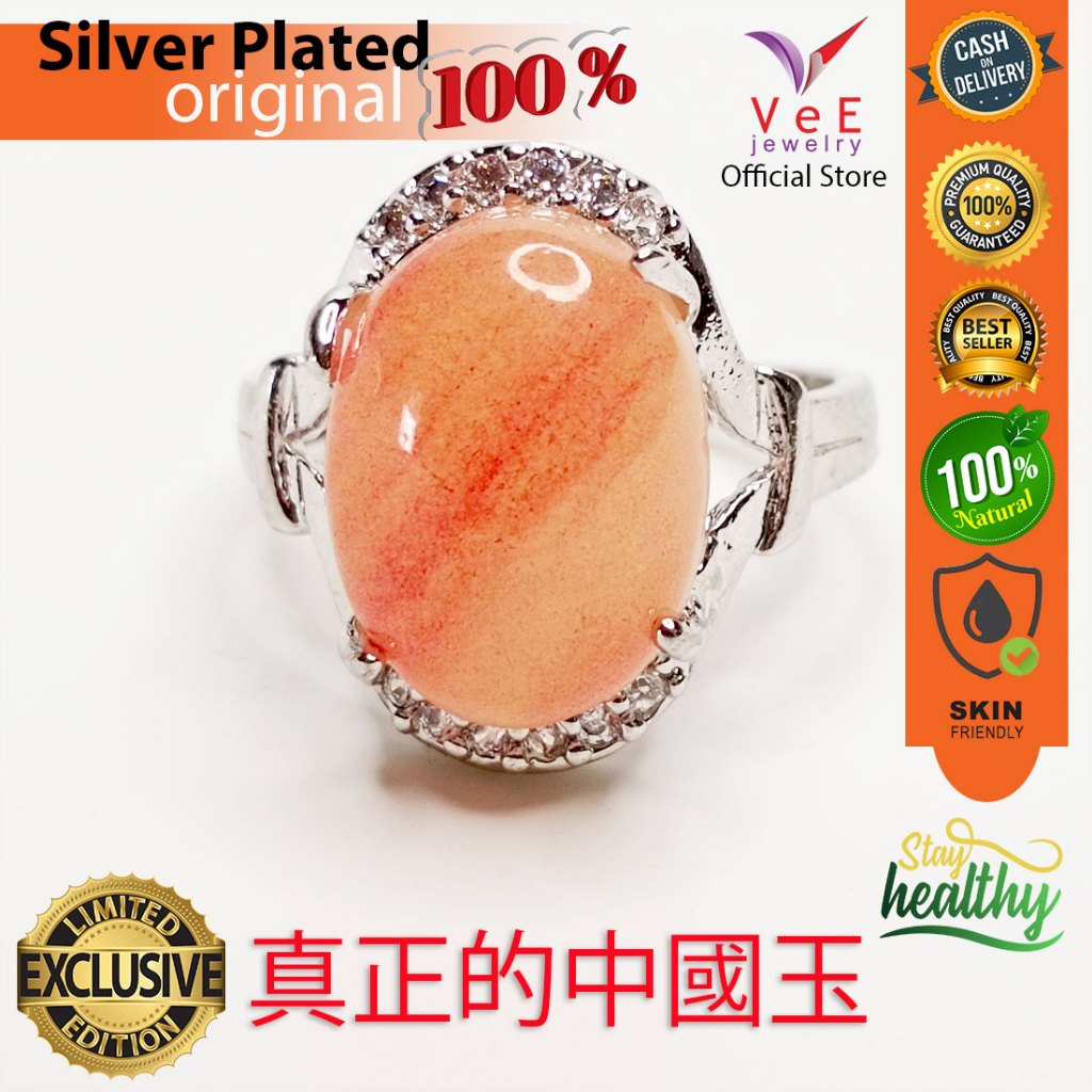 Cincin Wanita Batu Giok Pink Natural Alami Asli Cina Sterling Silver Model 4 - VeE Jewelry Cincin Pe