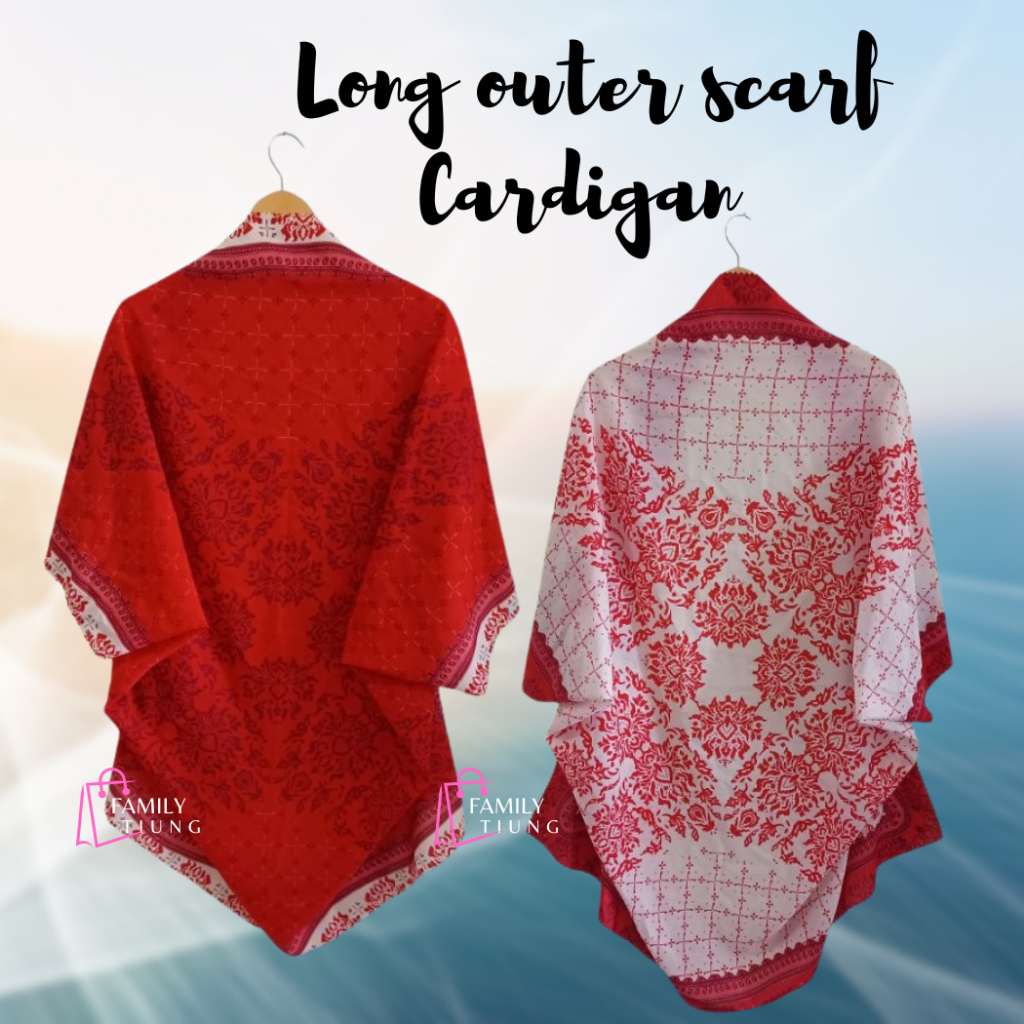 family tiung - Long Outer Scarf Cardigan Merah Putih/ Outer Cardigan Wanita/ Outer Kondangan