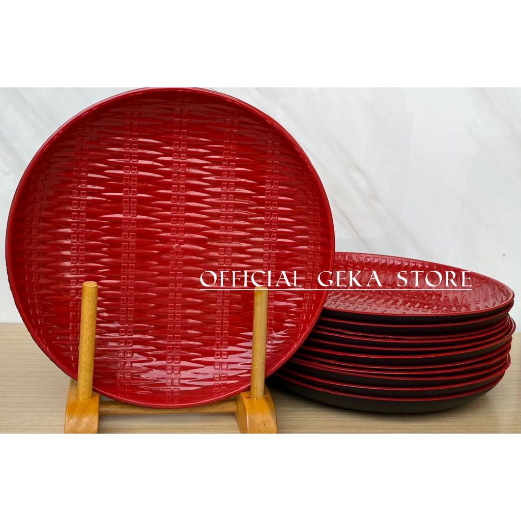 PIRING SAJI RAMEN BULAT MOTIF BAMBU JUMBO UKURAN 24,5 CM / PIRINGSAJI  PLASTIK BAMBU BERKUALITAS