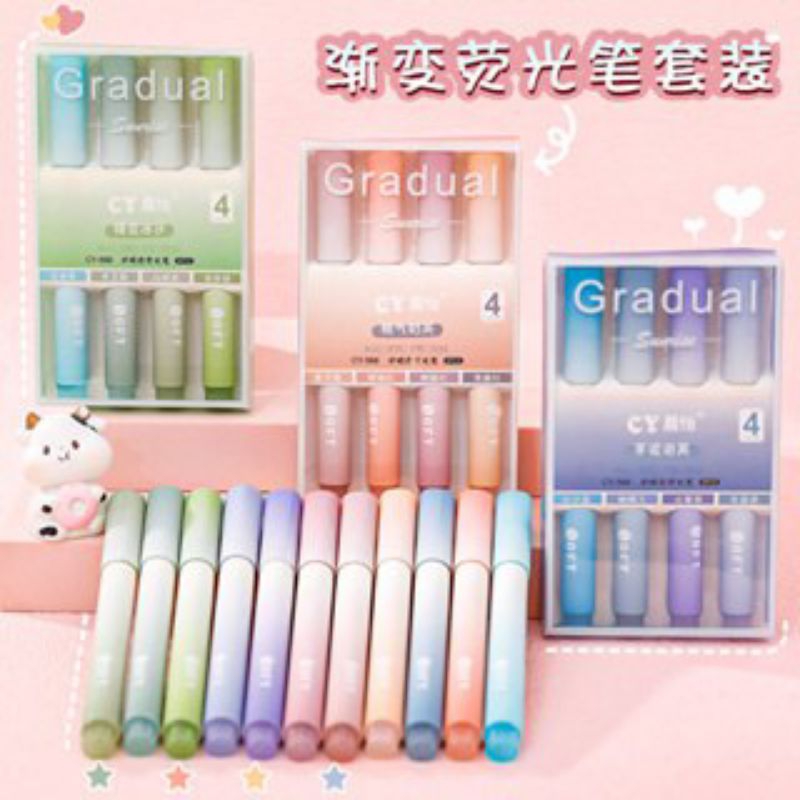 

COD Light Color Highliter Gradient 4 Colors Spidol / Stabilo Pastel / Marker Pen / Color Marker Spidol Premium
