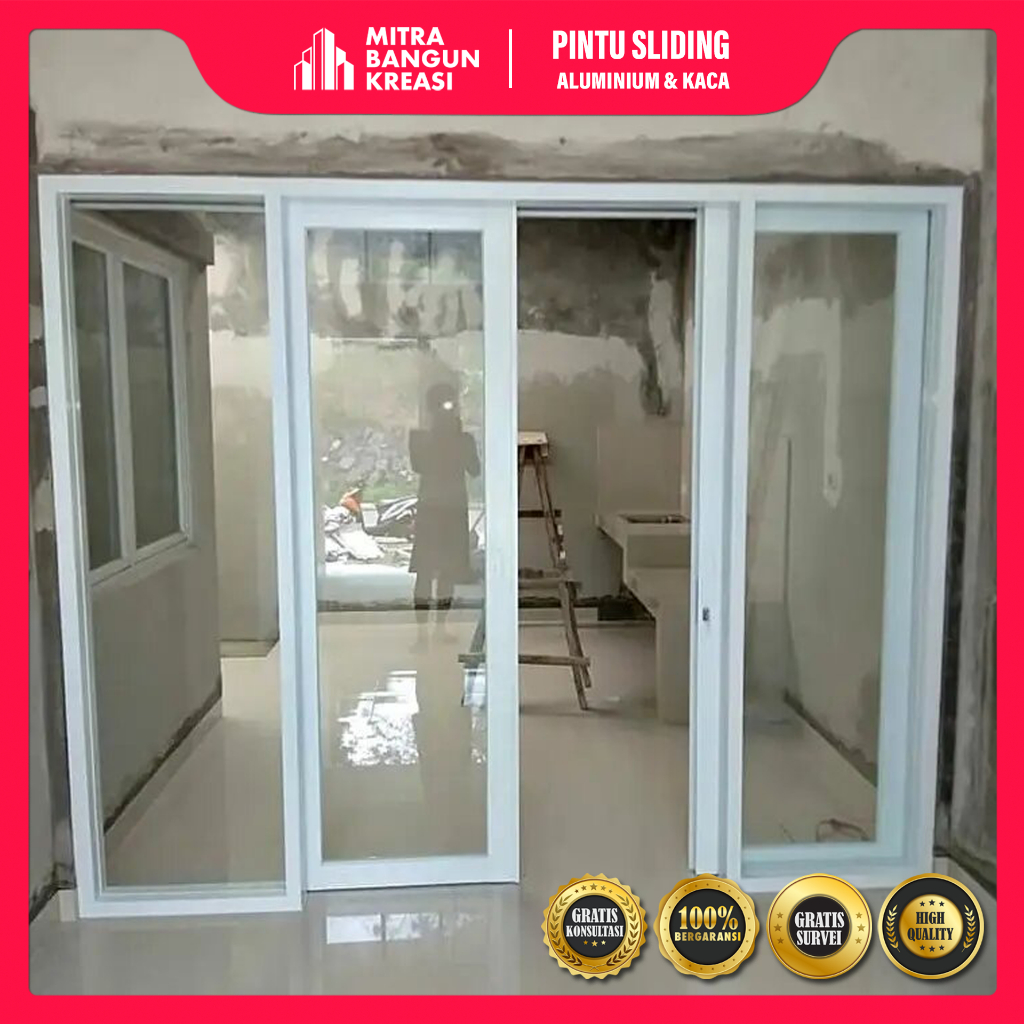 Pintu Sliding/Geser Alumunium Kaca Rumah Toko Ruko Kantor Restoran Apotek Barber Jogja  [JP003]