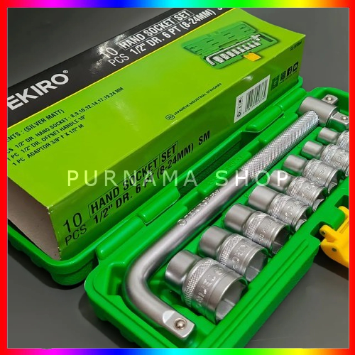 Kunci Shock Sok Set 10 Pcs Merek Tekiro 1/2DR 8-24mm 6pt Original Ready Kunci Shock Set Tekiro