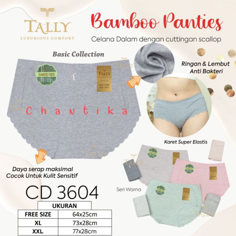 TALLY Cd Wanita Seamless 3604 bahan Katun bambu Ringan Lembut Anti Bakteri