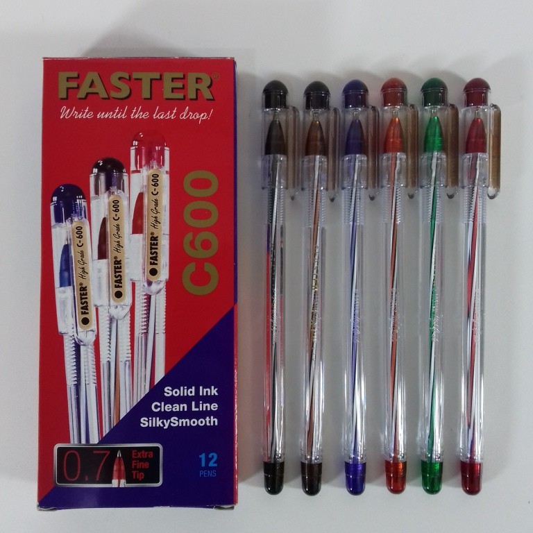 

FASTER Pulpen C600 / 0.7 mm Warna Hitam Tersedia 1 Pack (12 Pcs) / 6 Pcs / 3 Pcs