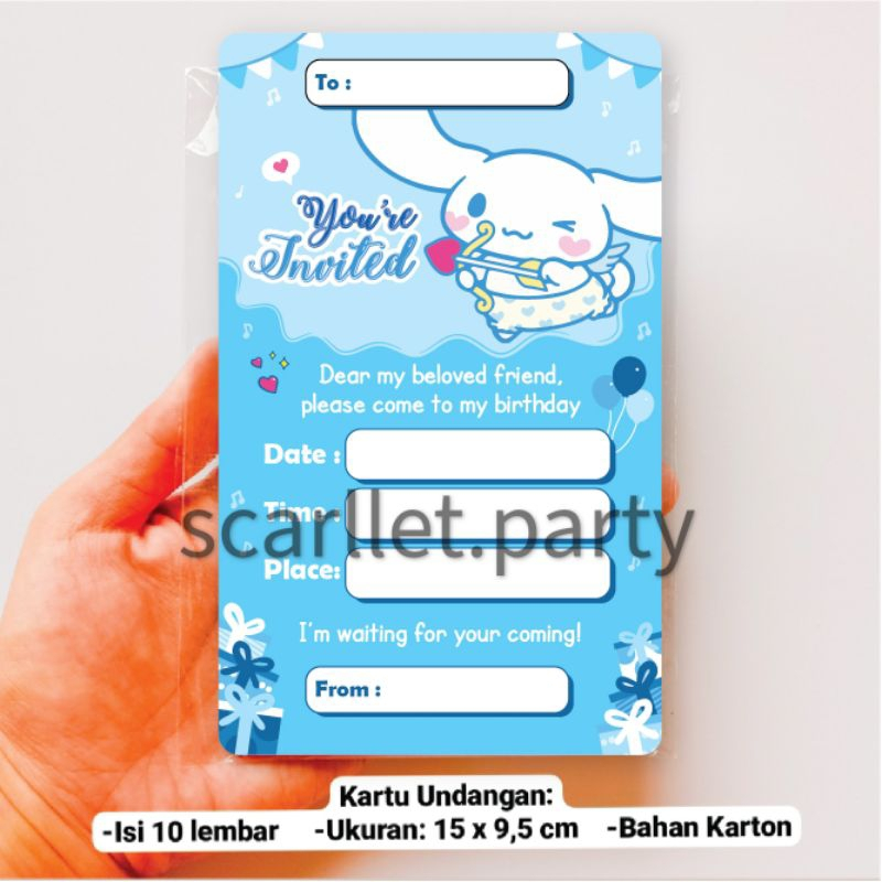 KARTU UNDANGAN CINAMOROLL HAPPY BIRTHDAY INVITATION CARD SANRIO ULANG TAHUN ULTAH ANAK SURAT UNDANGA