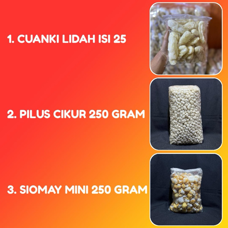 

Paket mini cuankli lidah,pilus cikur,siomay mini Termurah!!!