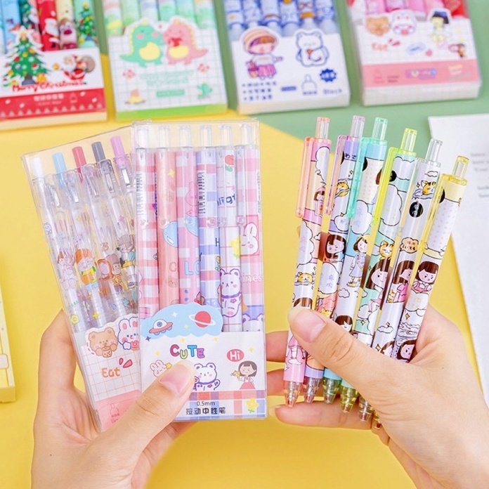 

SPESIAL BULAN INI 6 PCSSET 5mm tinta hitam tekan kartun lucu gel pena kantor siswa pena alat tulis