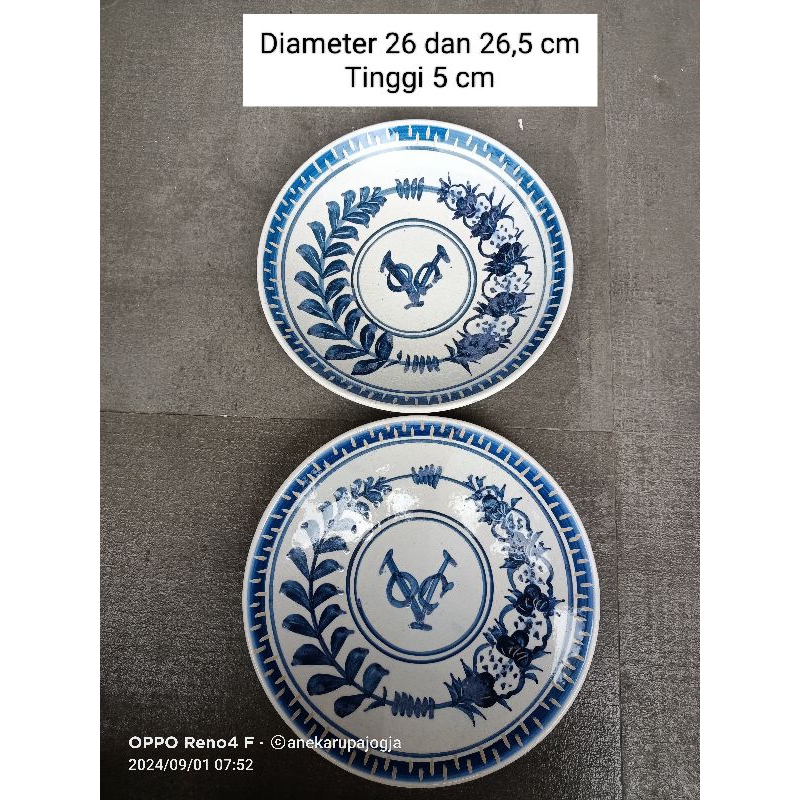 2 buah piring keramik lukis gambar voc belanda holland biru putih, untuk dekorasi hiasan dinding, su