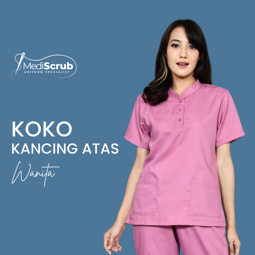 MEDISCRUB - SCRUBS KERAH KOKO KANCING ATAS WANITA - Baju Jaga Koas Residen Dokter Perawat