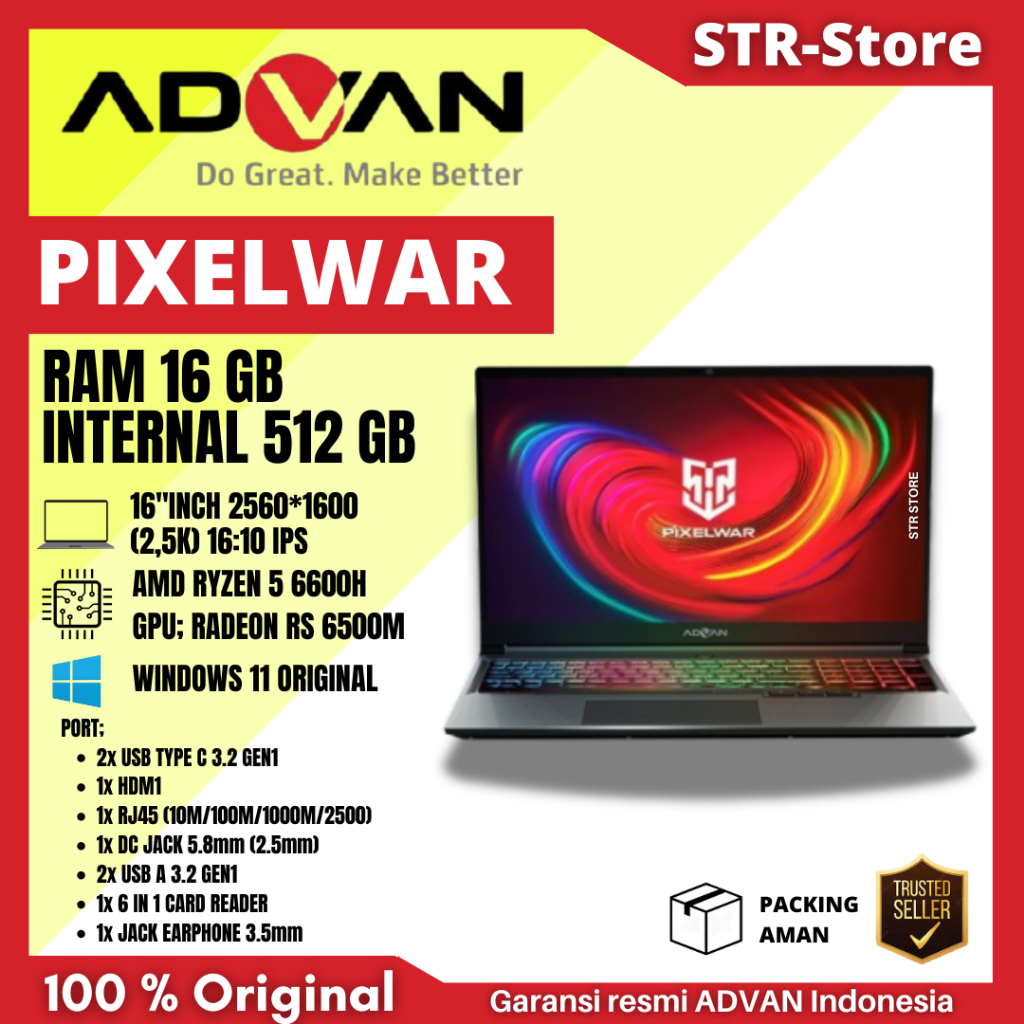 ADVAN PIXELWAR 16"INCH GAMING GARANSI RESMI ADVAN SOULMATE 14 INCH ADVAN SOULMATE LAPTOP 4/128 GB LA