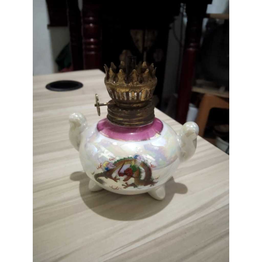 Tempat Lampu Minyak Keramik Naga Kuno Jadul Antik