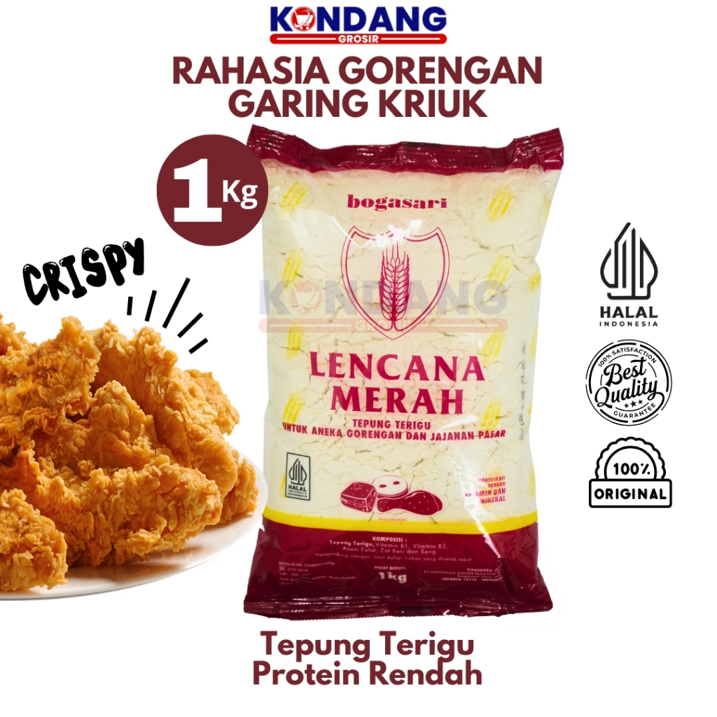 

Tepung Terigu Lencana Merah Tepung Terigu Protein Rendah untuk Gorengan dan Jajanan Pasar 1 Kg