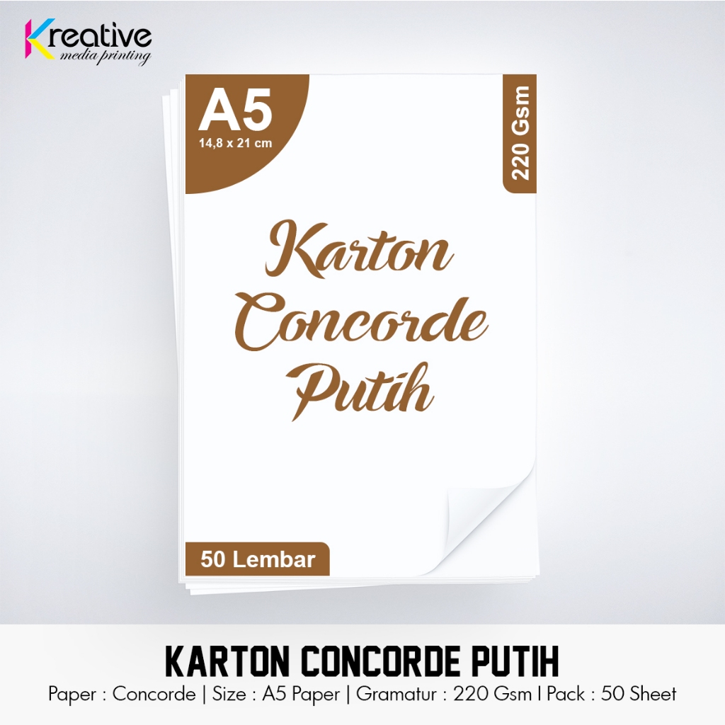 

Kertas Karton Concorde Putih (A5 / 220 gsm / 1 pack = 50 lbr)