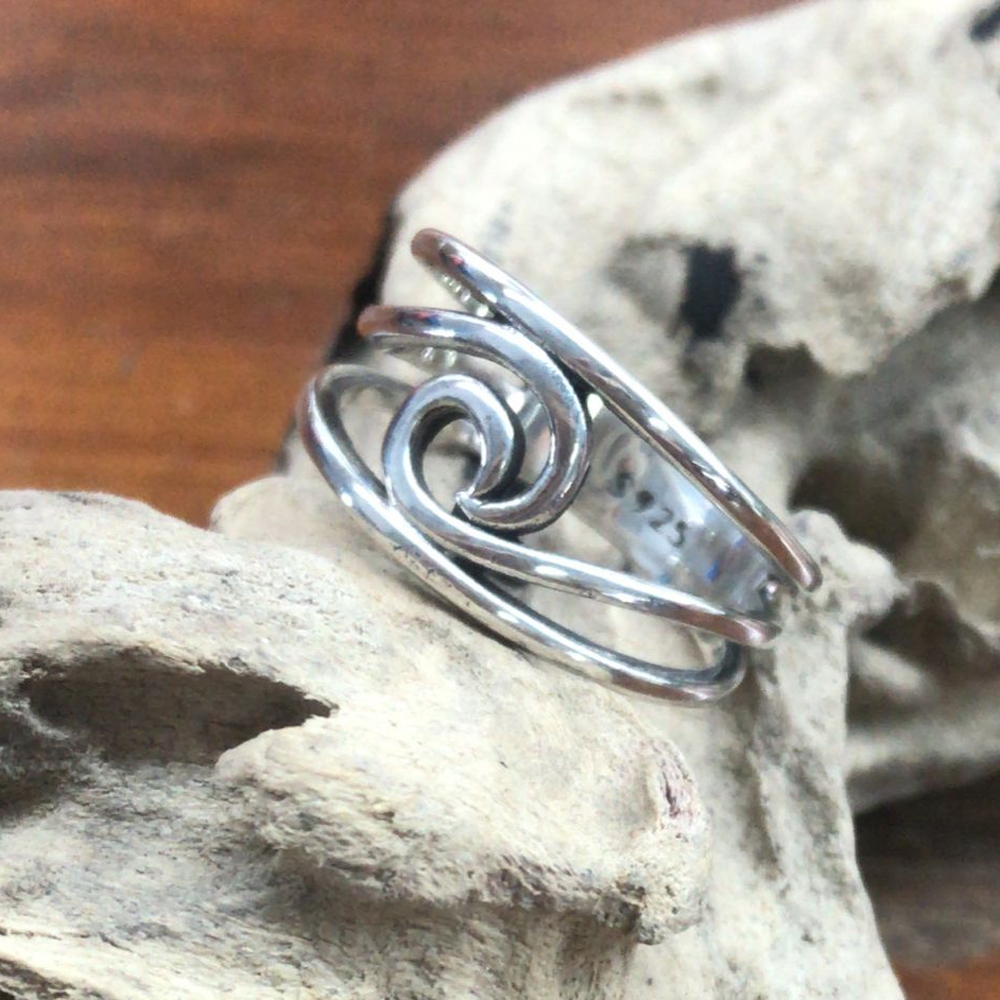 Cincin Ring Perak silver Bali Asli 925 Ukir Ombak Laut Simpel Korea Wanita Pria Laki Custom Etnik
