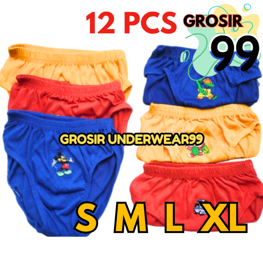 PAKET 12 PCS Sempak Celana Dalam Anak Laki laki 1-10 Tahun Polos Anak Cowok Sempak Anak Cowok Model 