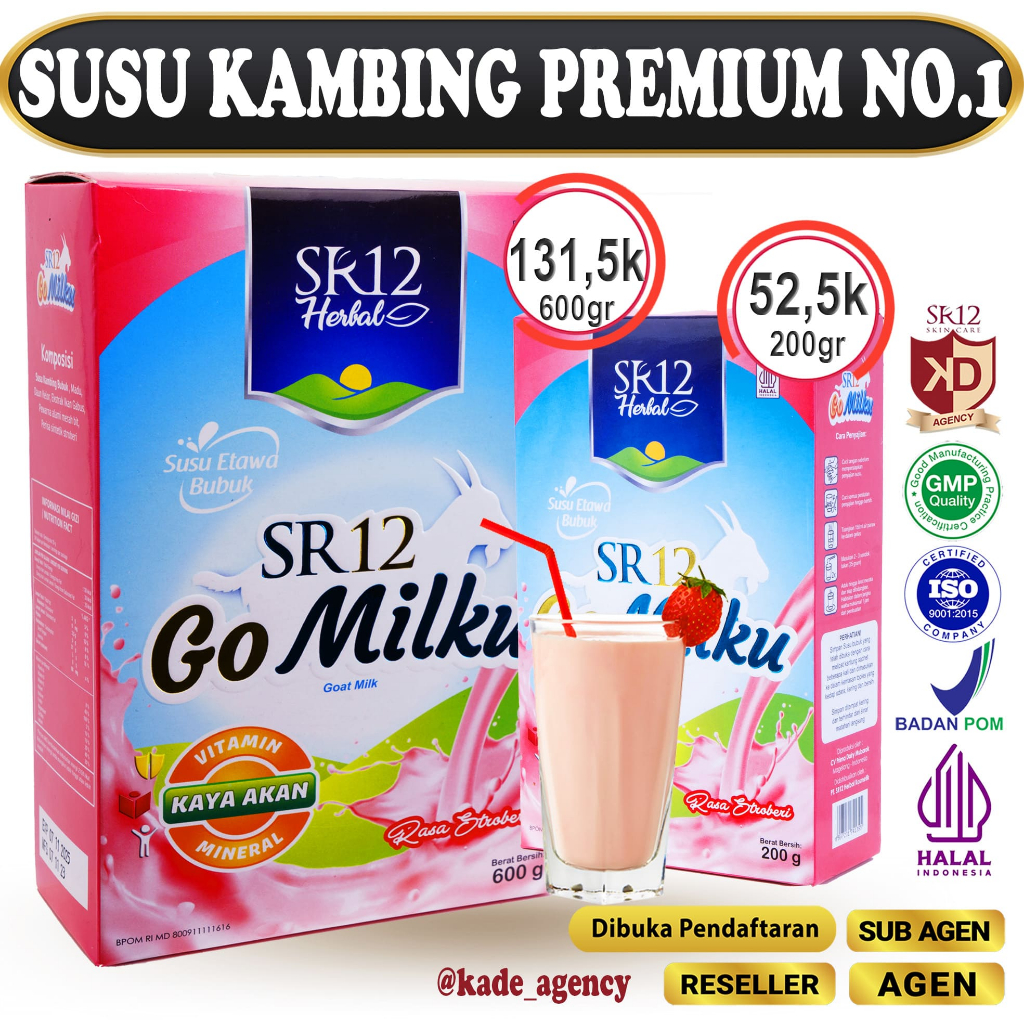 

GOMILKU STRAWBERRY SR12 - SUSU KAMBING ETAWA TERBAIK / GOAT MILK SUSU BUBUK KUALITAS PREMIUM BPOM