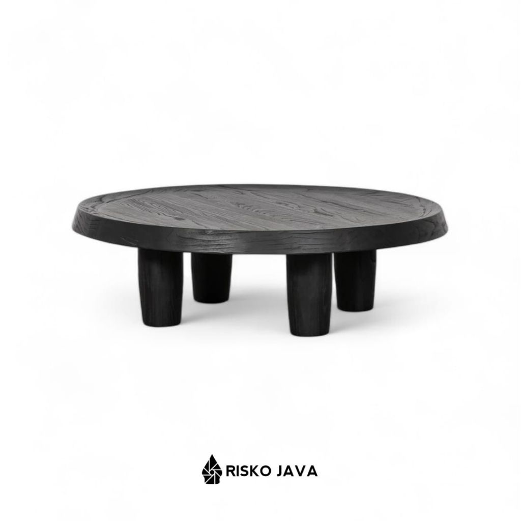 Meja Kayu Jati Minimalis / Meja Ruang Tamu Bulat / Coffe Table Natural Black | JAMIE
