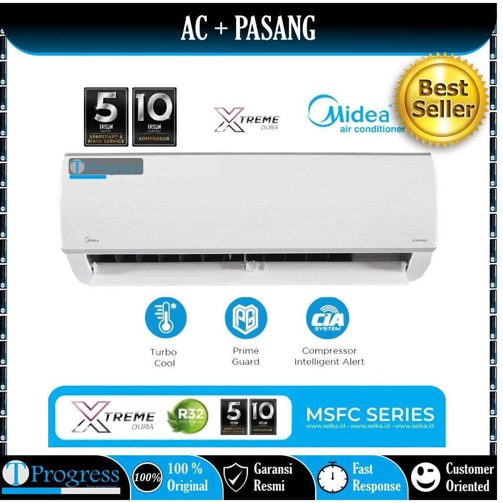 AC MIDEA 1/2 PK MSFC-05CRN2 / MSFC05CRN2 335 WATT + PASANG