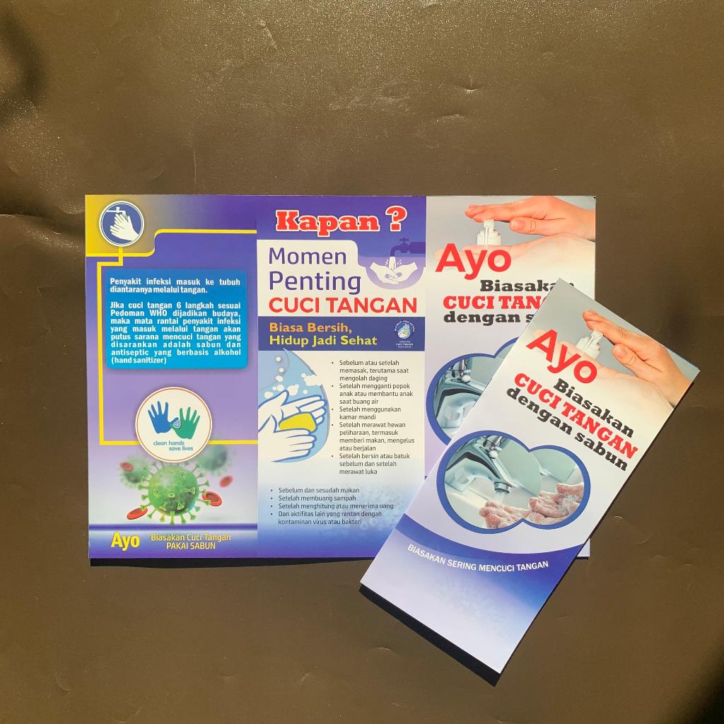 Brosur Kesehatan | Leaflet Biasakan Cuci Tangan dengan Sabun | Media Edukasi 6 Langkah Cuci Tangan