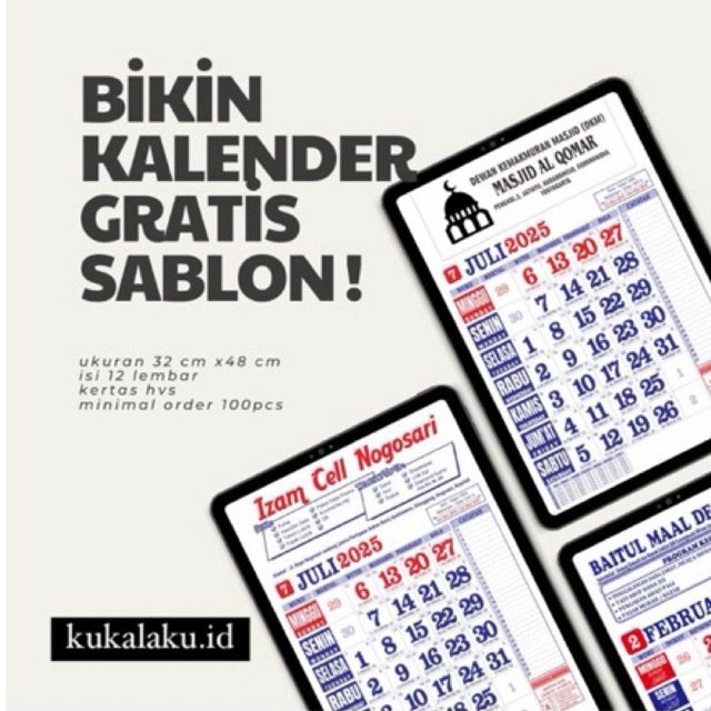 

2025 KALENDER Custom Blanko Sablon 12bulan Kalender Dinding Klem