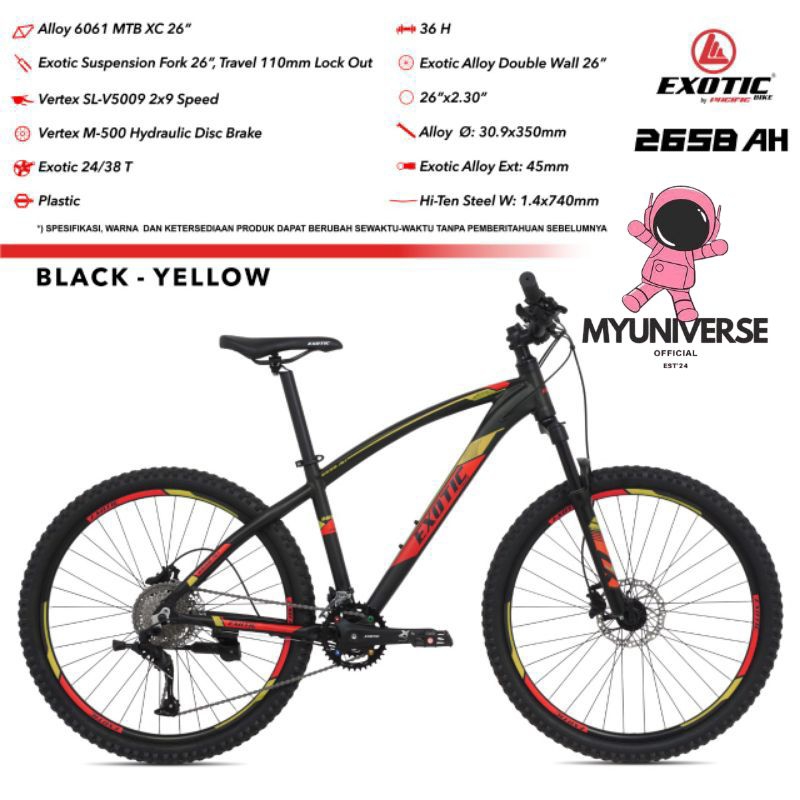 SEPEDA GUNUNG 26/27,5 INCH MTB EXOTIC 2658 AH ALLOY 18 SPEED HIDROLIK MURAH