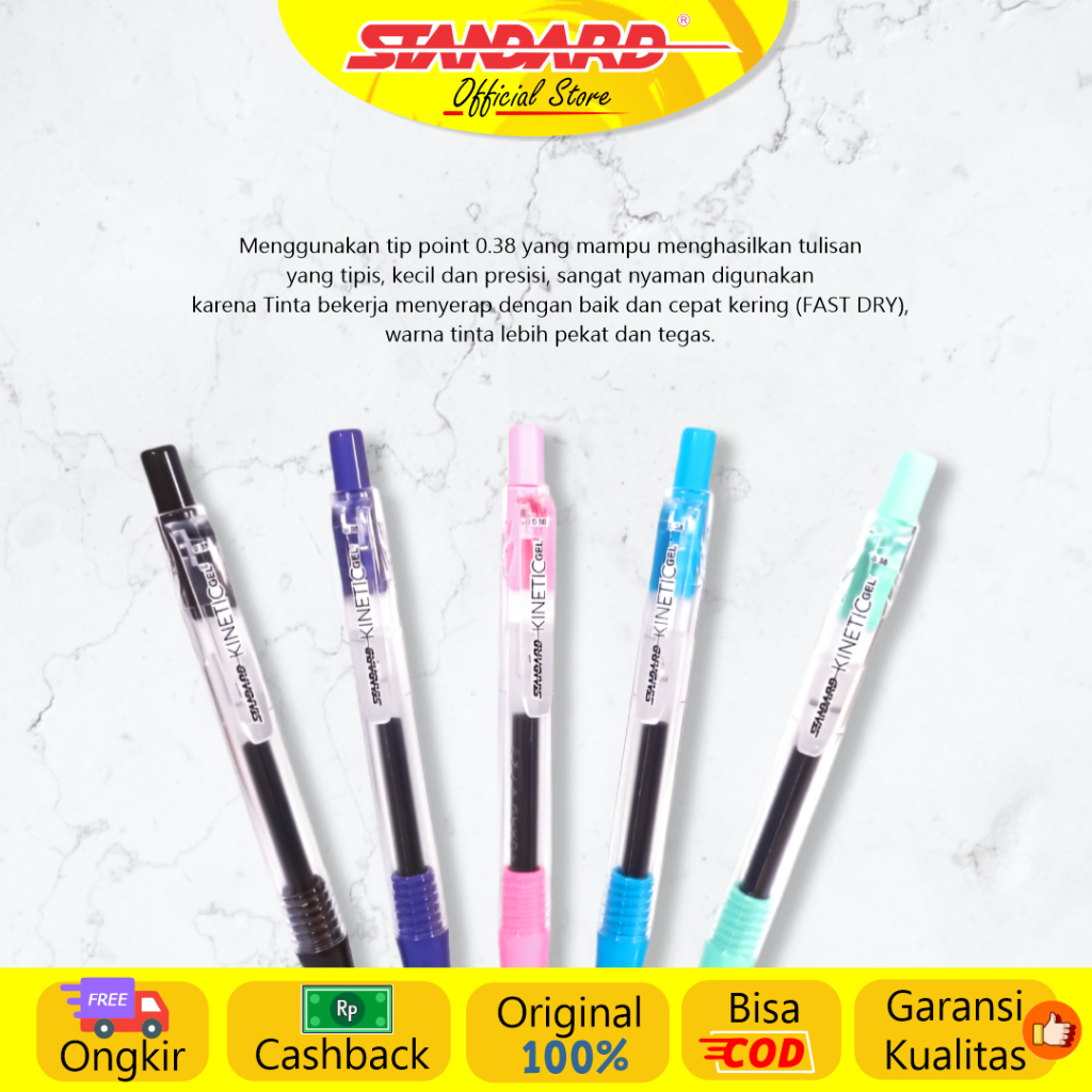 

Standard - Pulpen Kinetic Gel 0.38 Isi 6 Pcs ( Alat Tulis / Pen / Ballpoint / Pena )