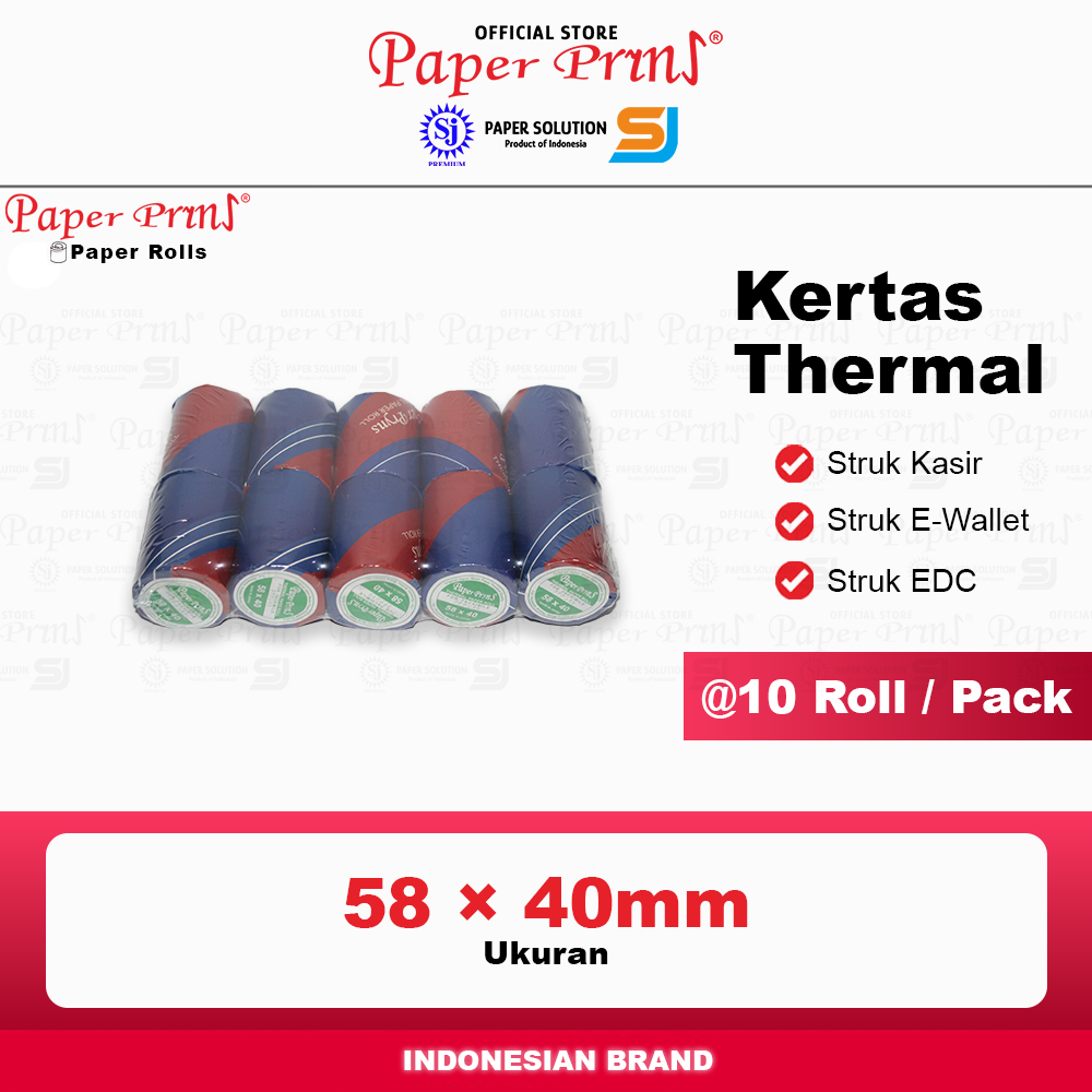 

Kertas Thermal Struk 58x40mm Paperpryns (@10 Roll) RJ4