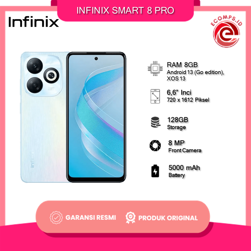 Handphone Infinix Smart 8 Pro RAM 8GB/128GB Garansi Resmi