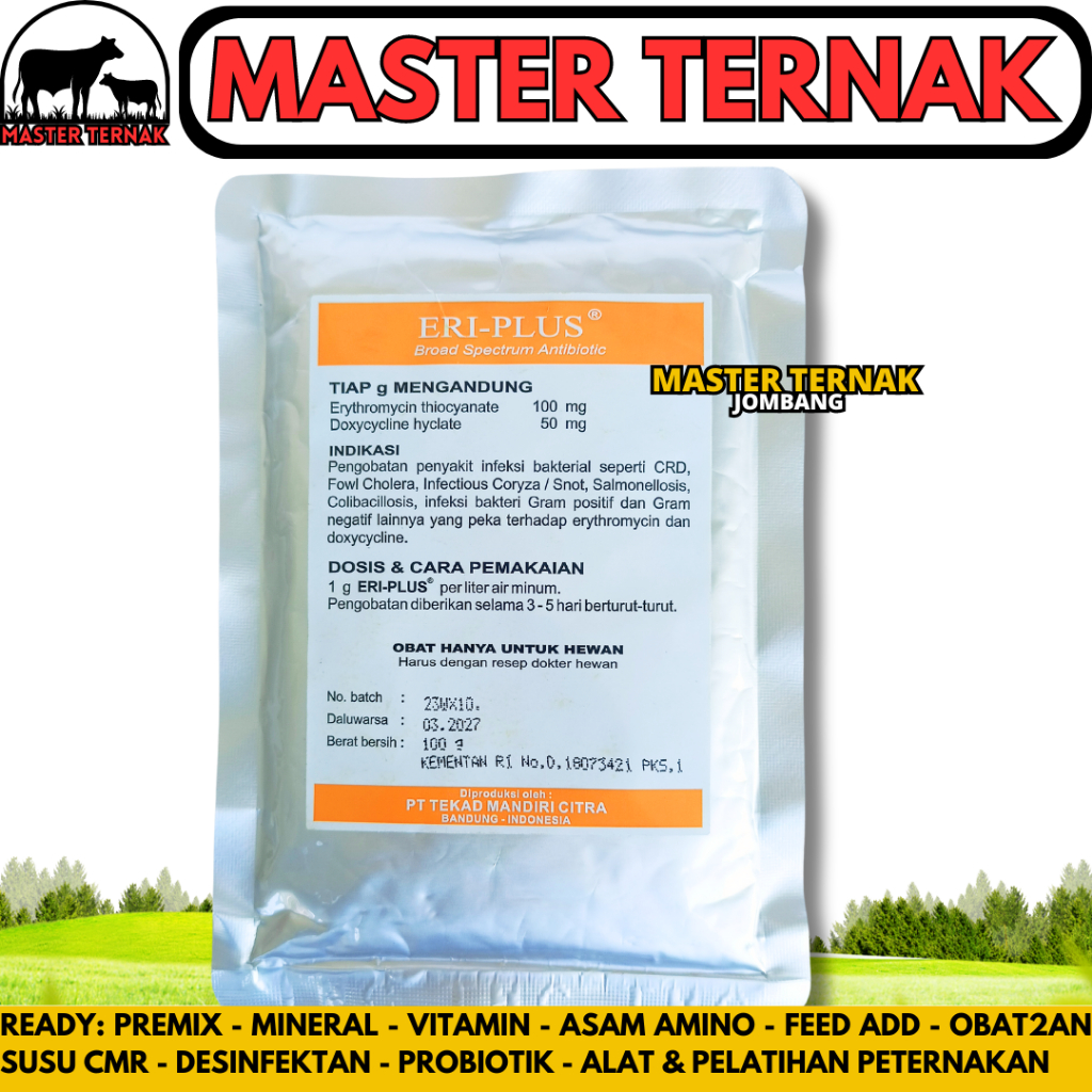 ERI PLUS 100 GRAM TMC - Obat Snot CRD Ngorok Ayam Unggas - Obat Ayam Paling Ampuh ERIPLUS