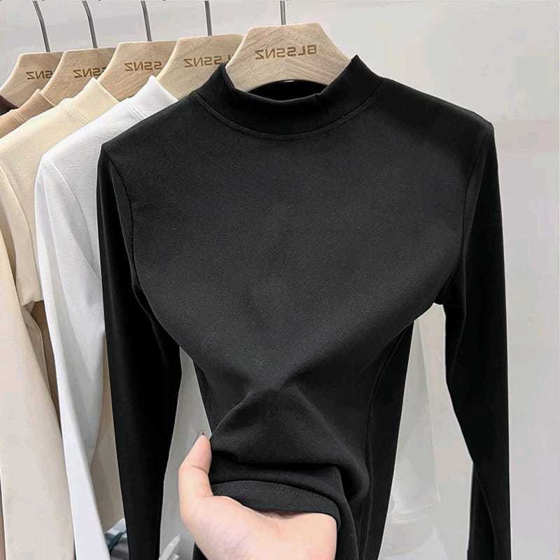 Kaos manset  Berulir.inner.turlenek tangan panjang Krah tinggi bahan spandek rayon premium