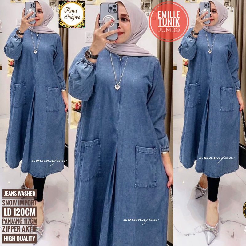 SUPER JUMBO LD 120 CM EMILE TUNIK JEANS BY AMA NAJWA