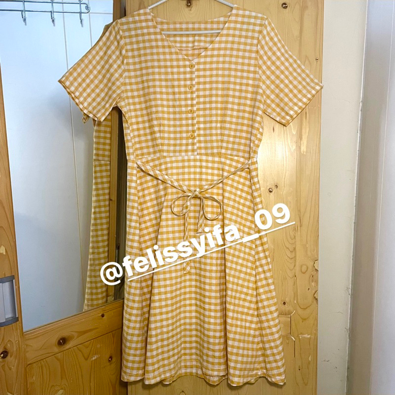 BAJU DRESS KUNING KOTAK-KOTAK