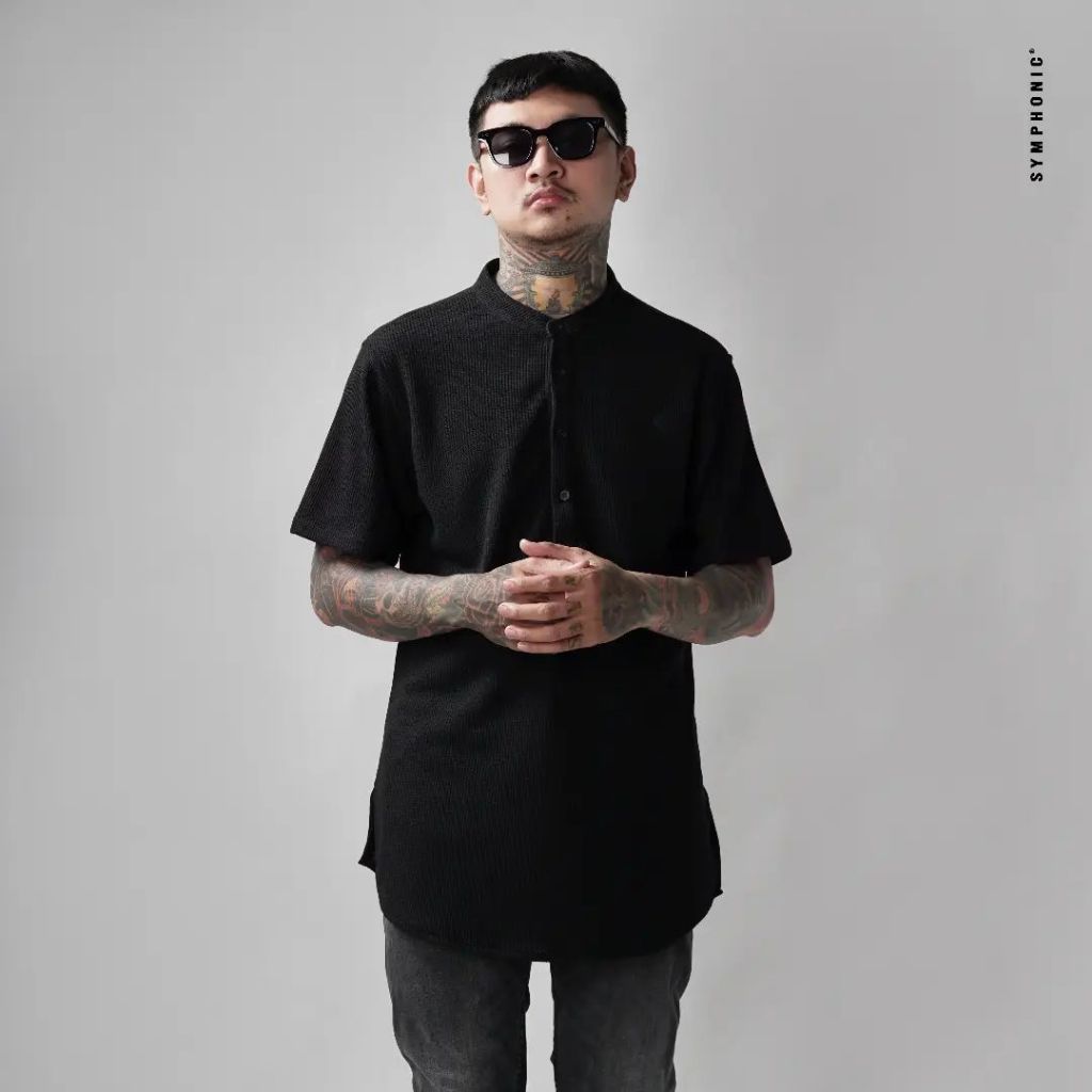 Symphonic Kemeja Casual Pria Polos Tekstur Waffle