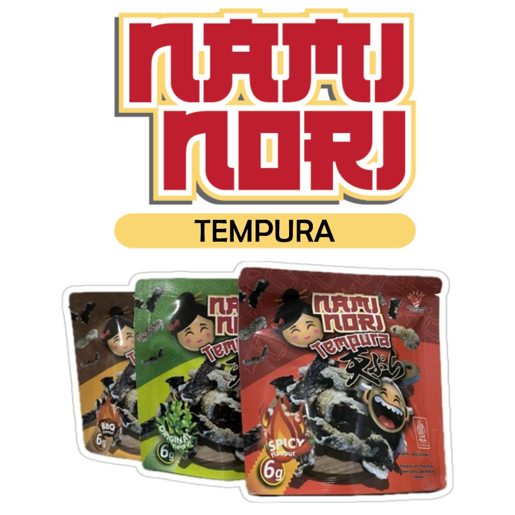 

NAMINORI TEMPURA Cemilan Rumput Laut / Seaweed / Nori rasa SPICY (1 pak isi 5 Box @10 Sachet)