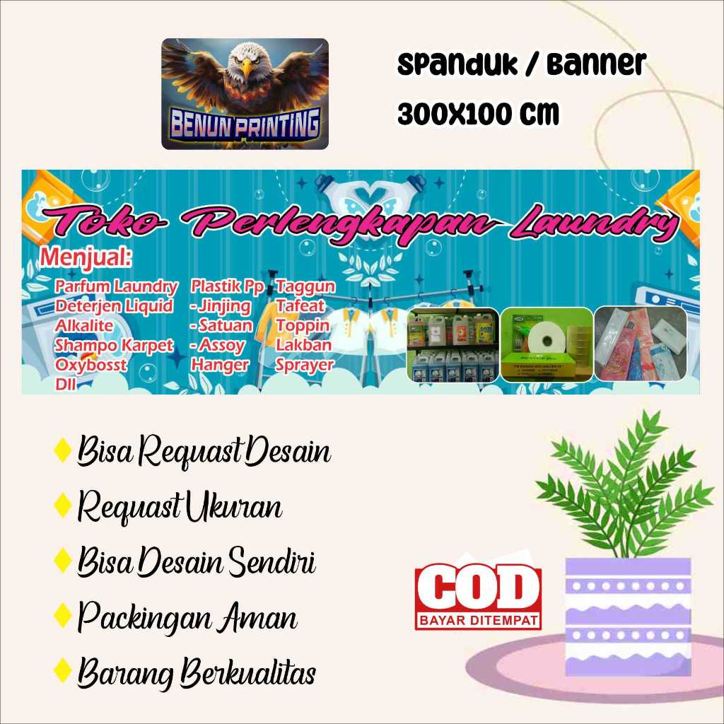 Spanduk Banner Toko Perlengkapan Laundry 300X100 Cm Bisa Request Desain